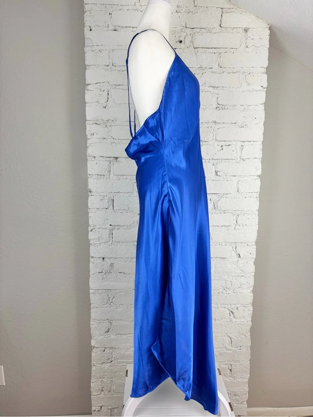 Delicates VTG Royal Blue Satin Black Lace Midi Slip Lingerie Nightie Dress Large - Picture 4 of 10